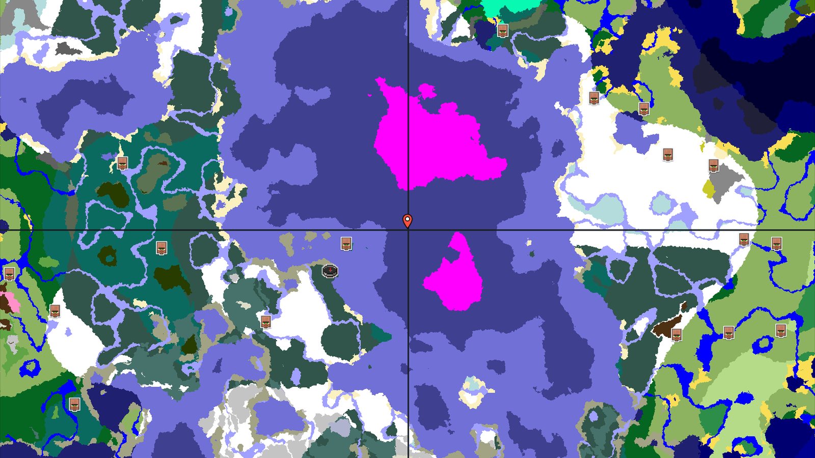 Mushroom Fields and Villages Near Snowy Spawn — Minecraft seed preview