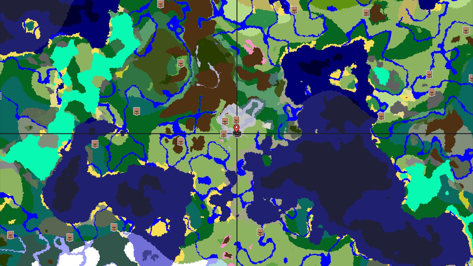 A village and icy peaks near spawn, with a distant Cherry Grove — Minecraft seed preview