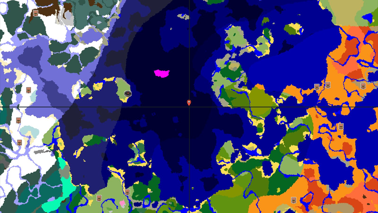 Ocean Sprawl with Close Structures and Distant Mushroom Fields — Minecraft seed preview