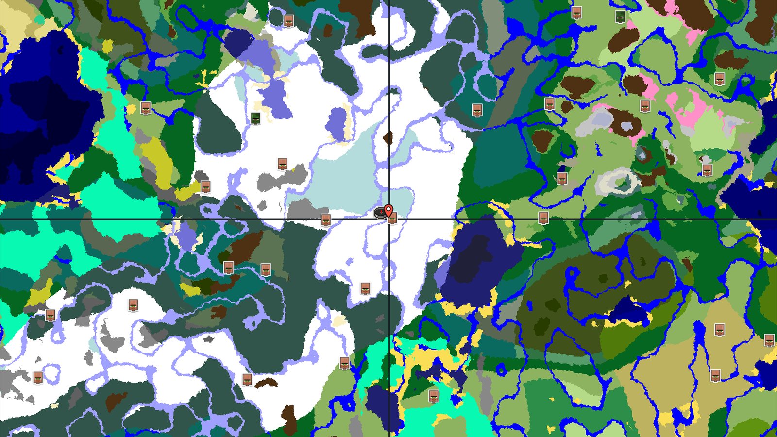 A village and ice spikes near a snowy spawn — Minecraft seed preview