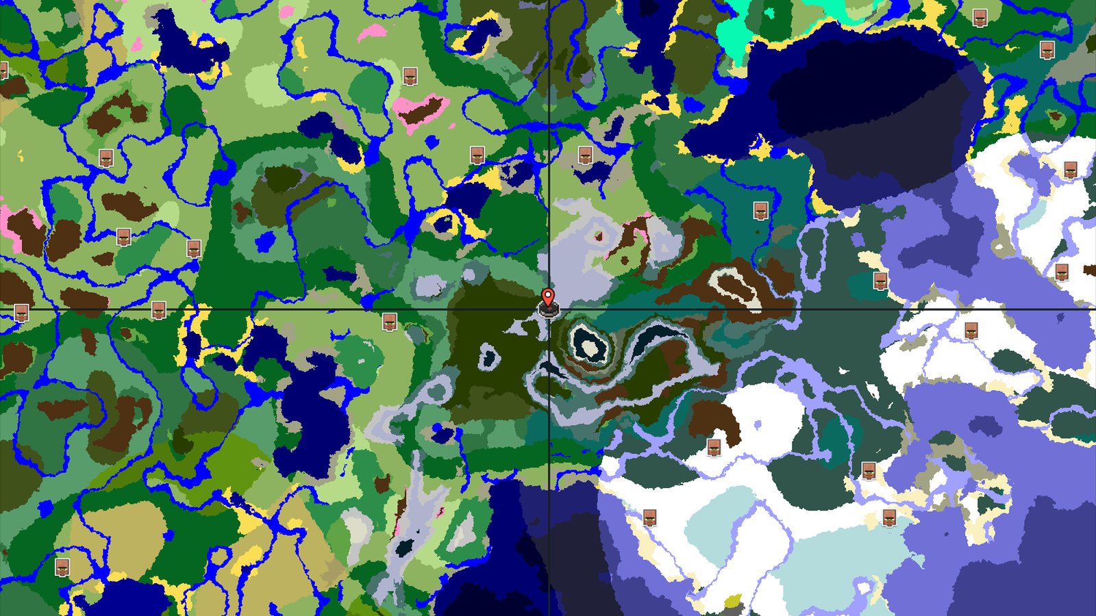 Spawn in Frozen Peaks, near a Dark Forest and Grove — Minecraft seed preview