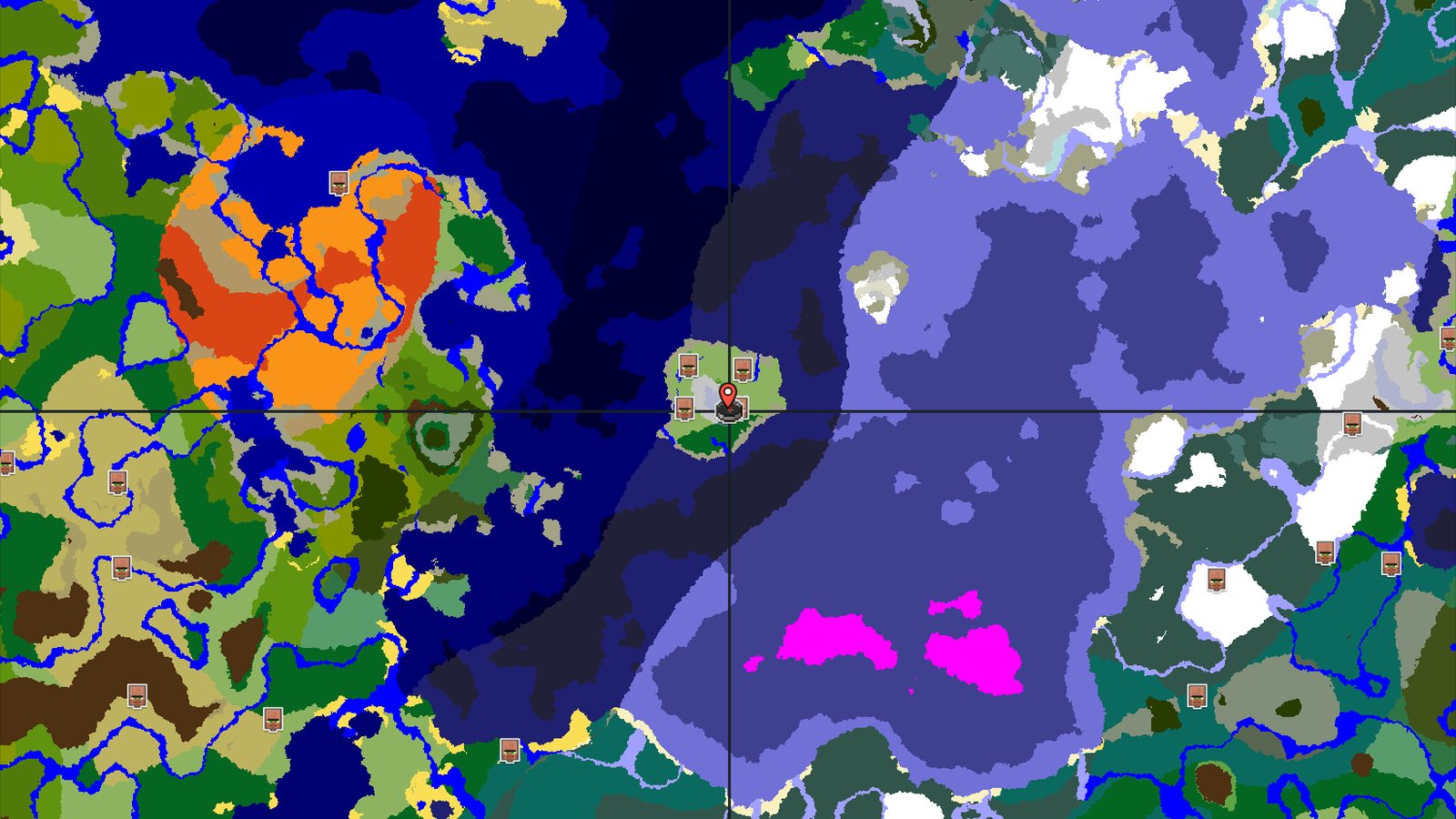 Frozen Peaks Spawn with Nearby Village — Minecraft seed preview
